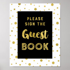 Póster Sinal de Livro de Visitas de Confete Dourado Casam