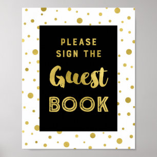 Póster Sinal de Livro de Visitas de Confete Dourado Casam