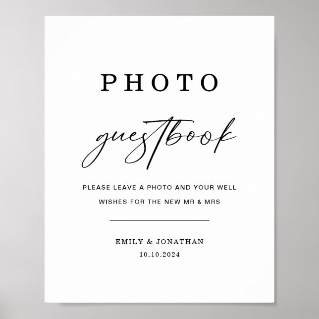 Poster Sinal de Livro de Visitas de Foto de Casamento Ele (Frente)