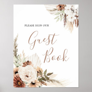 Poster Sinal de Livro de Visitas de Grama de Pampas Boho