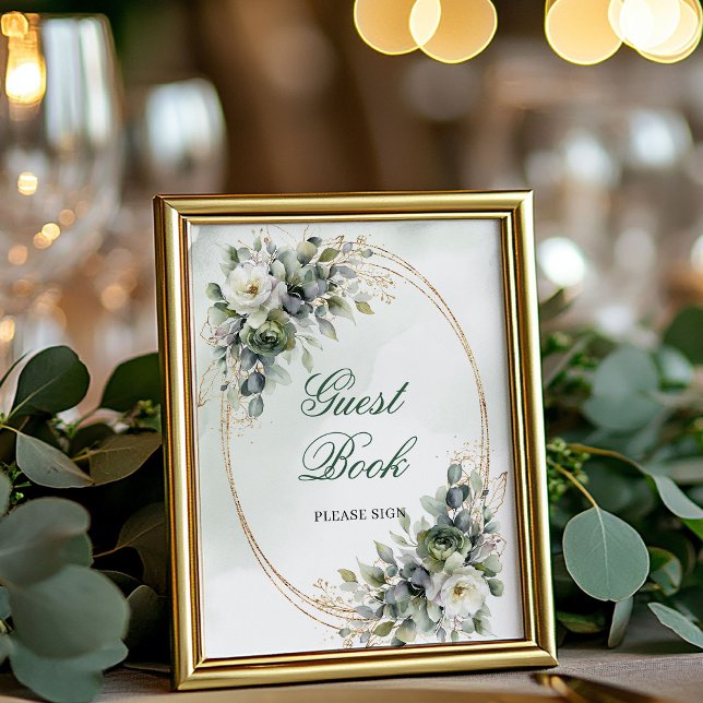 Poster Sinal de Livro de Visitas de Greenery Boho Jardim  (Garden Boho Greenery Guest Book Sign 8x10)