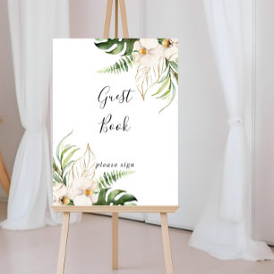 Poster Sinal de Livro de Visitas Floral de Folhagem Tropi