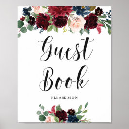 Poster Sinal de Livro de Visitas Floral Rosa Bege Burgund