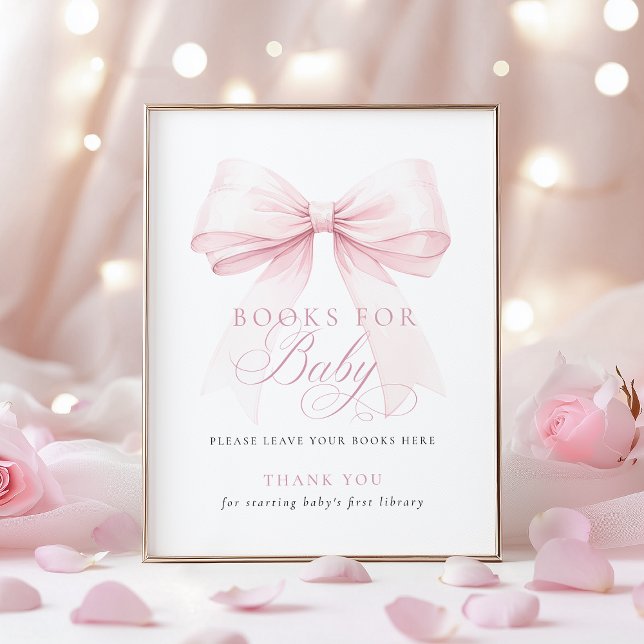 Poster Sinal de Livros com Laço Rosa para Chá de Bebê (Criador carregado)