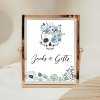 Sinal de Livros e Presentes Caveira Floral Gótica 