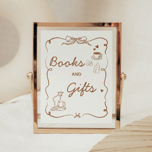 Poster Sinal de Livros e Presentes para Chá de Bebê Coffe
