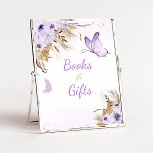 Poster Sinal de Livros e Presentes para Chá de Bebê Flora