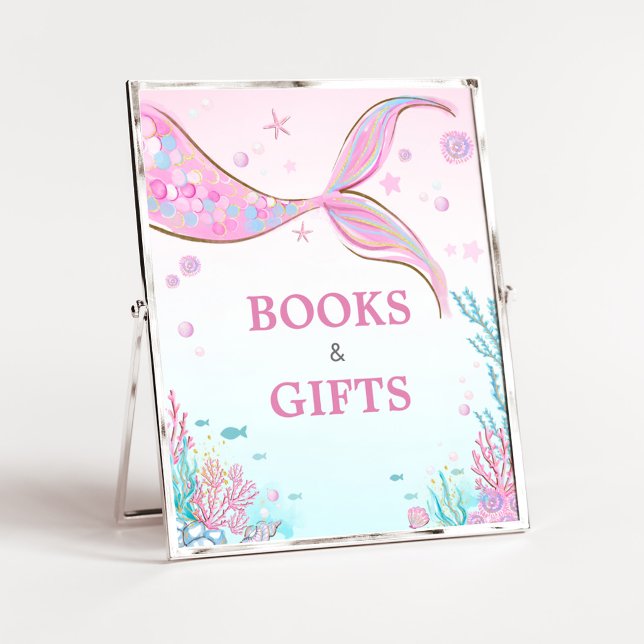Poster Sinal de Livros e Presentes para Chá de Bebê Serei (Under the Sea Baby Shower Books and Gifts Sign)