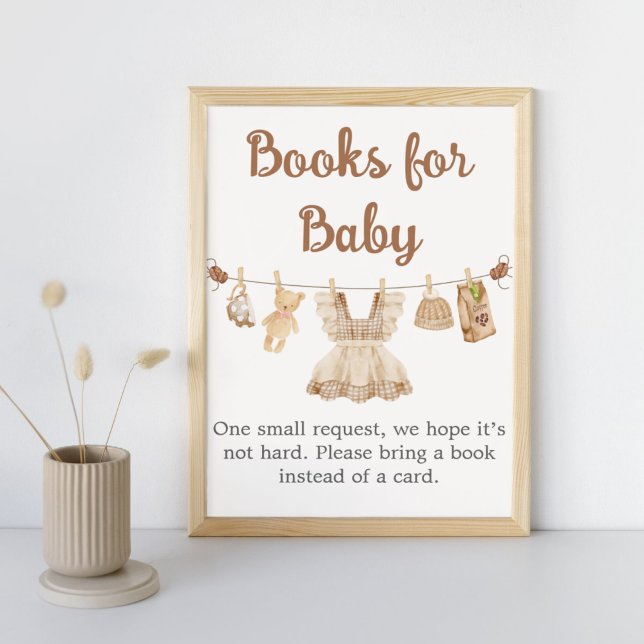 Poster Sinal de Livros para Bebê no Chá de Bebê Café (Coffee Little Bean Clothesline Baby Shower Books for Baby Sign)
