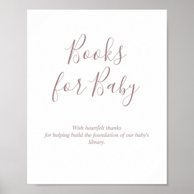 Poster Sinal de Livros Rose Gold para Chá de Bebê (Frente)