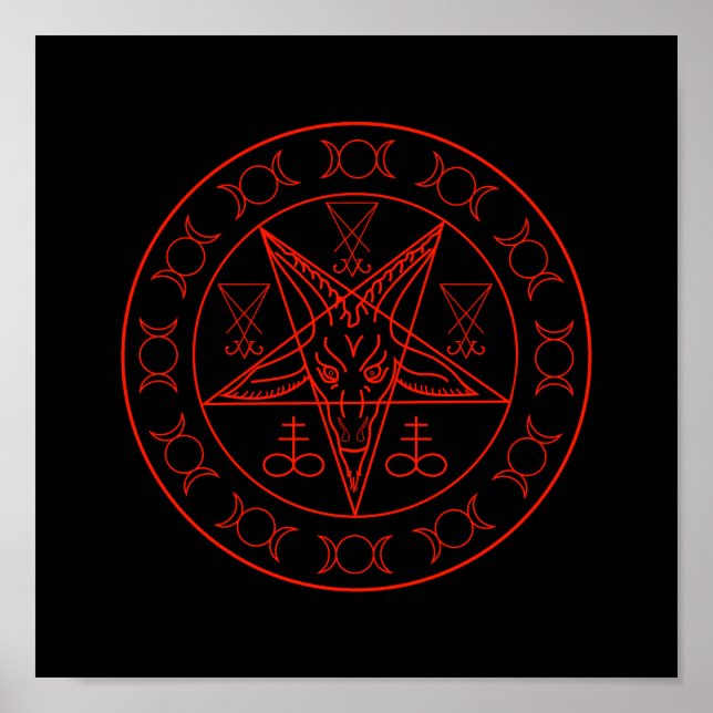 Poster Sinal de lua tripla do Baphomet e santo de lucifer (Frente)