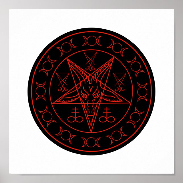 Poster Sinal de lua tripla do Baphomet e santo de lucifer (Frente)