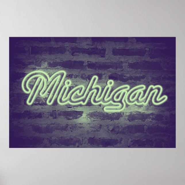 Poster Sinal de Luz Neon 'Michigan' - Mint Choc (Frente)