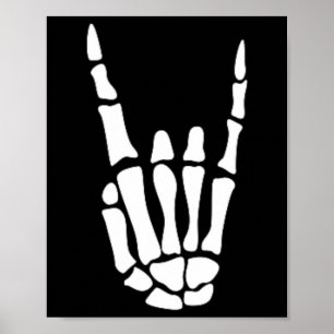 Poster Sinal de mão Rock on Skeleton - Halloween minimali