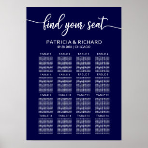 Poster Sinal de Mapa de Assentos de Casamento Chic Azul-N