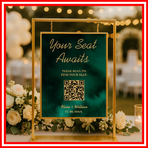 Poster Sinal de Mapa de Assentos de Casamento QR Esmerald