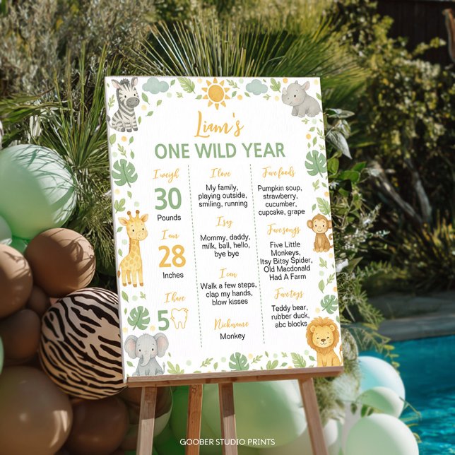 Poster Sinal de Marco de 1º Aniversário Wild One Safari (Criador carregado)
