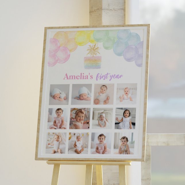 Poster Sinal de Marco de Foto de Aniversário do Rainbow B (Criador carregado)