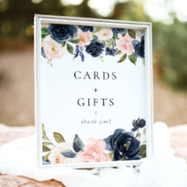 Poster Sinal de Marinho Romântico Blue Floral Cards e pre