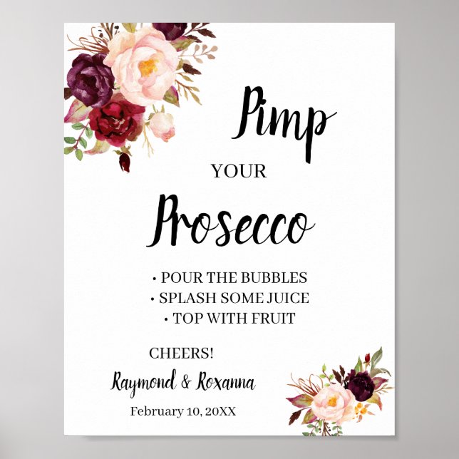 Poster Sinal de MarsalaFlower para BridalShower personali (Frente)