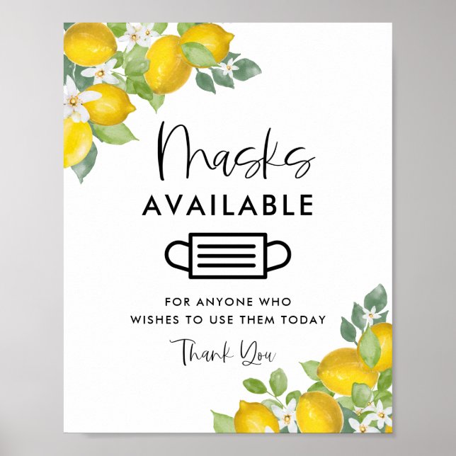 Poster Sinal de Máscaras de Festa Tema Limão Disponível (Frente)