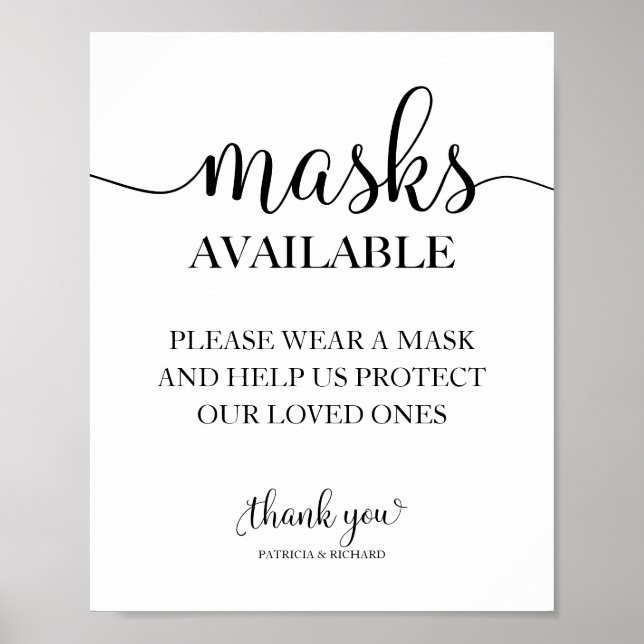 Poster Sinal de Máscaras Disponíveis com Caligrafia Simpl (Frente)