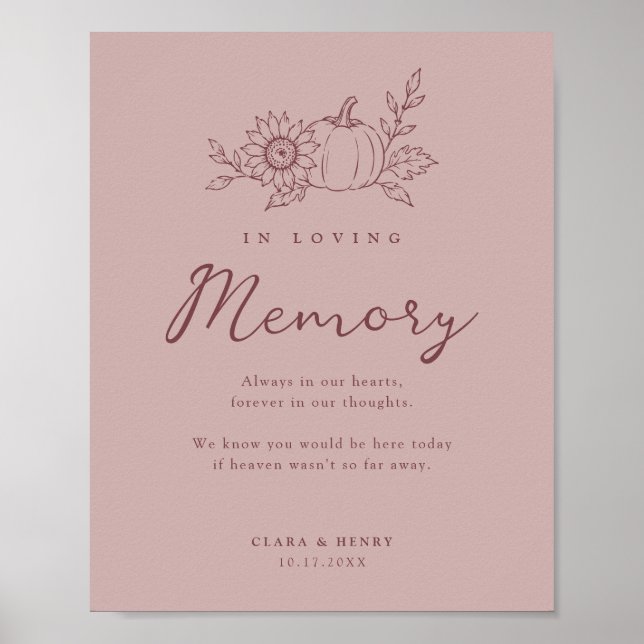 Poster Sinal de Memória de Casamento de Abóbora Girassol  (Frente)