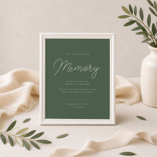 Poster Sinal de Memória de Casamento Elegante Verde Flore