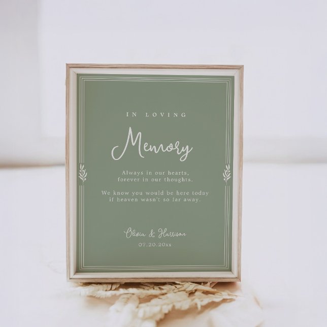 Poster Sinal de Memória de Casamento em Verde Salvia Oliv (Criador carregado)