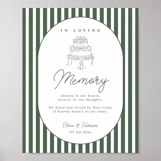 Poster Sinal de Memória de Casamento Préppy com Listras V (Frente)