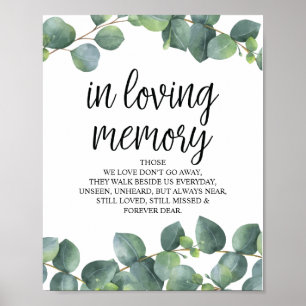 Poster Sinal de Memória Eucalipto Greenery Em Memória Car