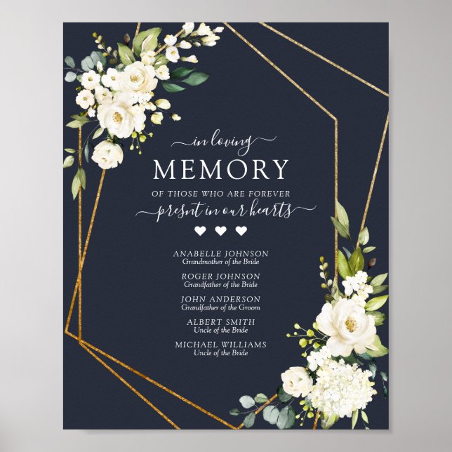 Poster Sinal de Memória Floral Branco Azul Geométrico de  (Frente)