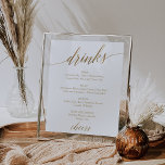 Poster Sinal de Menu Bebida de Caligrafia Dourada Elegant<br><div class="desc">Este elegante cartaz de bebida de caligrafia dourada é perfeito para um casamento simples. A design neutra apresenta uma poster minimalista decorada com tipografia falsa de ouro romântica e caprichosa. Personalize o sinal com as bebidas disponíveis na sua recepção. Nota: Este design não apresenta folha de ouro real. É um...</div>