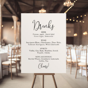 Poster Sinal de Menu Bebidas de Casamento de Script Elega