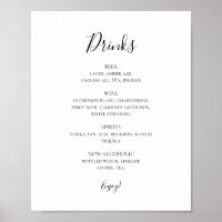 Sinal de Menu Bebidas de Casamento Elegante Simple