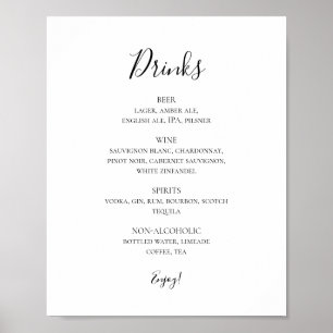Poster Sinal de Menu Bebidas de Casamento Elegante Simple