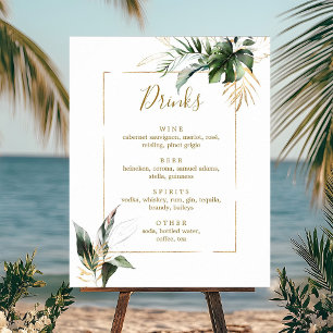 Poster Sinal de Menu Bebidas do Bar de Casamento Dourado