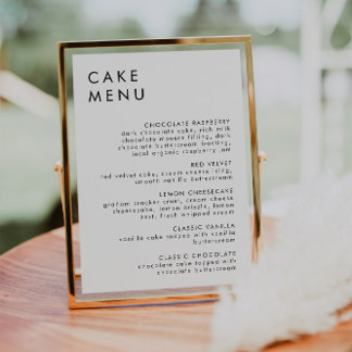Poster Sinal de menu Bolo de Bar de Deserto de Casamento