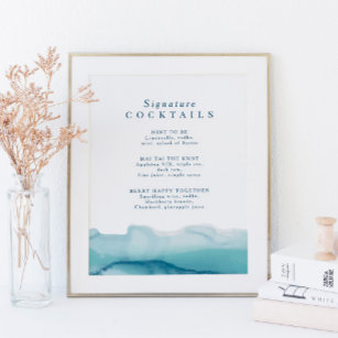 Poster Sinal de Menu Cocktail Assinatura de Casamento do 