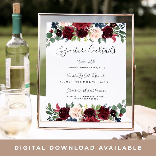 Póster Sinal de Menu Cocktail de Assinatura de Bloqueio R (Criador carregado)