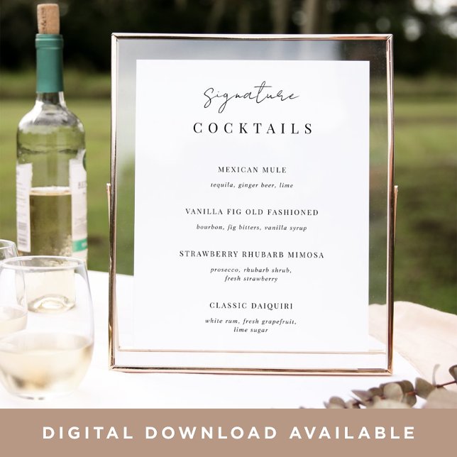 Poster Sinal de Menu Cocktail de Assinatura de Casamento  (Criador carregado)