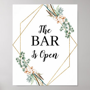 Poster Sinal de Menu de Bar Aberto com Moldura de Brilho
