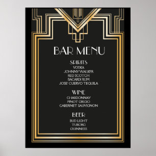 Póster sinal de MENU DE BAR Casamento inspirado no Gran