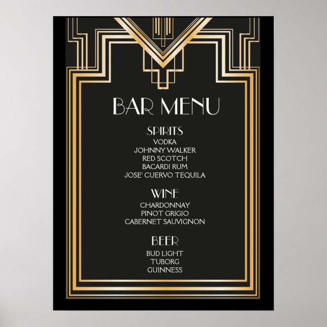 Póster sinal de MENU DE BAR | Casamento inspirado no Gran (Frente)