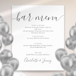 Poster Sinal de Menu de Bar com Letra de Assinatura Cinza