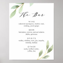 Poster Sinal de Menu de Bar de Casamento Botânico de Folh