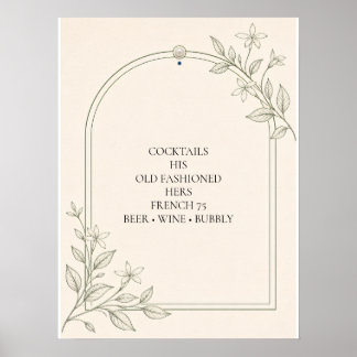Poster Sinal de Menu de Bar de Casamento Botânico de Oliv