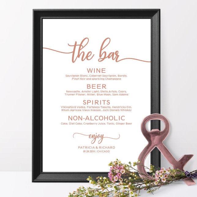Poster Sinal de Menu de Bar de Casamento Caligrafia Doura (Criador carregado)
