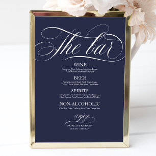 Poster Sinal de Menu de Bar de Casamento Chic Azul Marinh