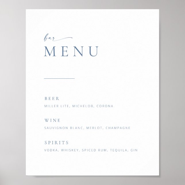 Poster Sinal de Menu de Bar de Casamento Chic e Moderno | (Frente)